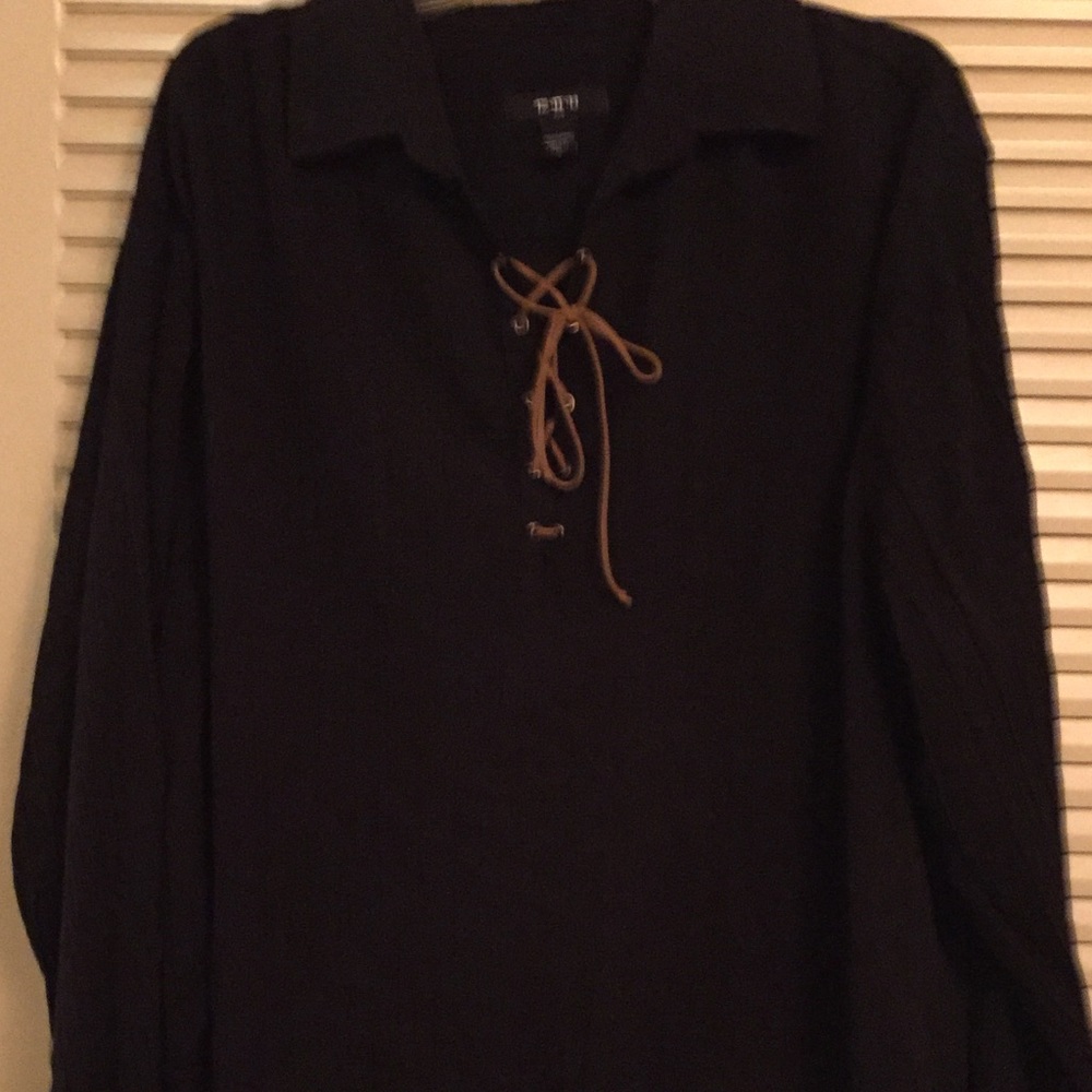 Iz It U Mens XL Black All Cotton Shirt Leather tie